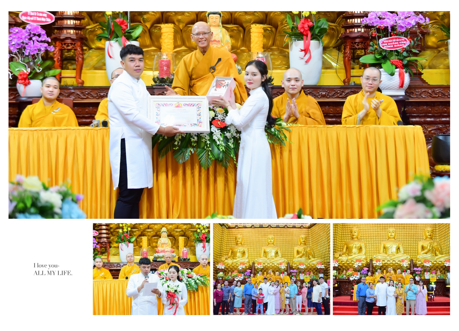 Thầy Bổn sư trao giấy chứng nhận cho đôi vợ chồng